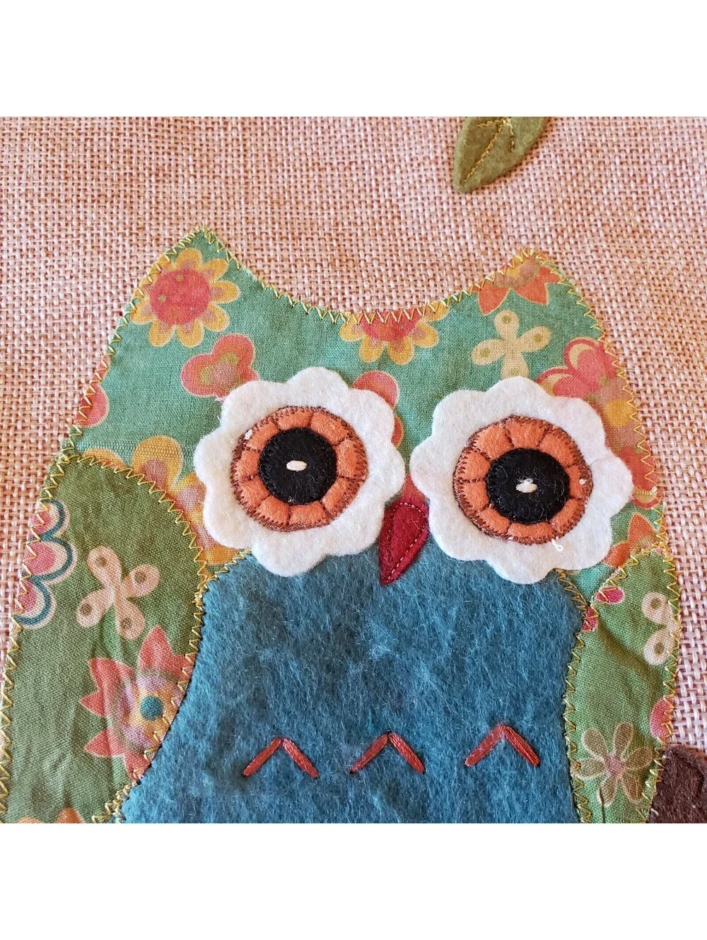 Owl Table Runner Floral Felt Applique Embroidery Ribbon Spring Summer Pink